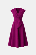 Belted V-Neck Crepe Midi Dress Elegant Occasion