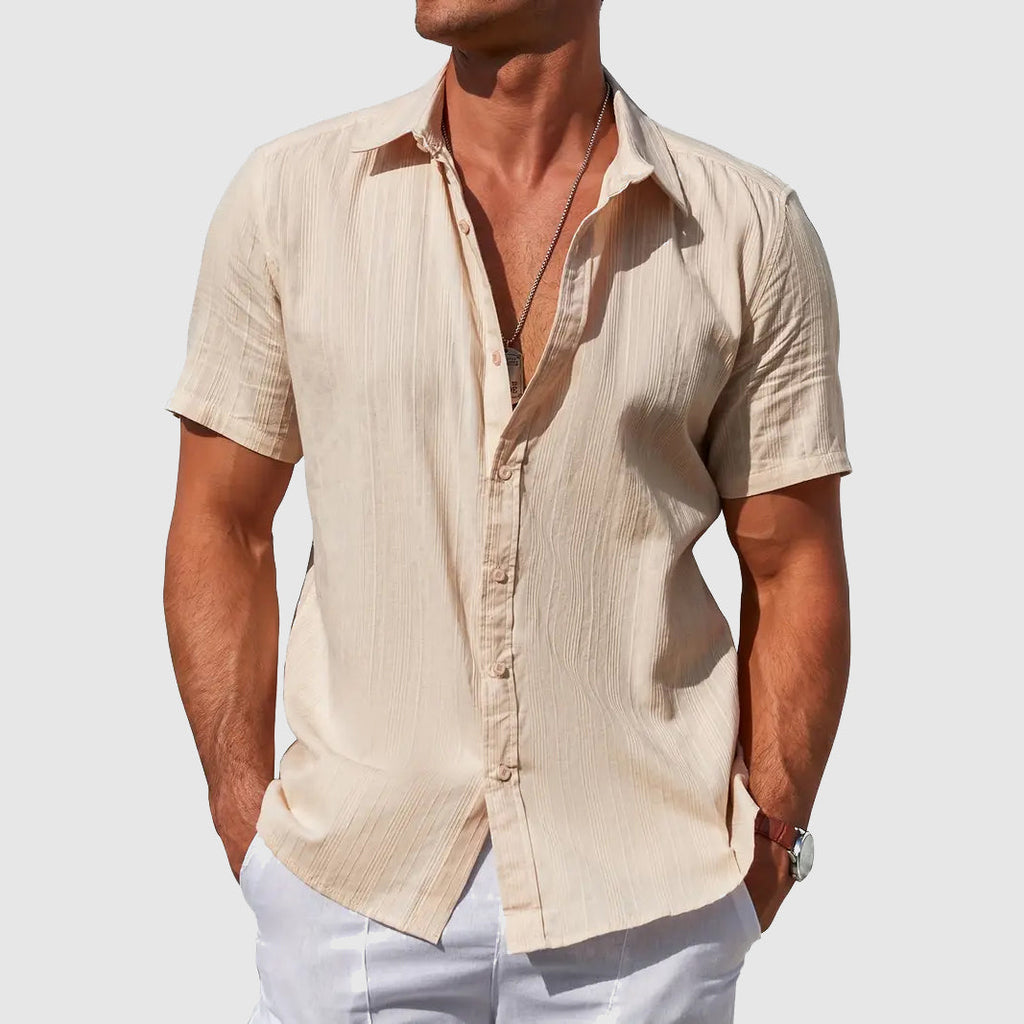 Mens Linen Shirt Short Sleeve Textured Casual