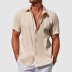 Mens Linen Shirt Short Sleeve Textured Casual