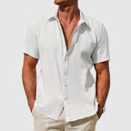 Mens Linen Shirt Short Sleeve Textured Casual