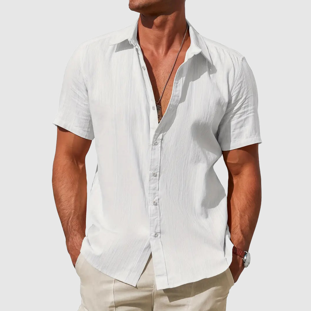Mens Linen Shirt Short Sleeve Textured Casual