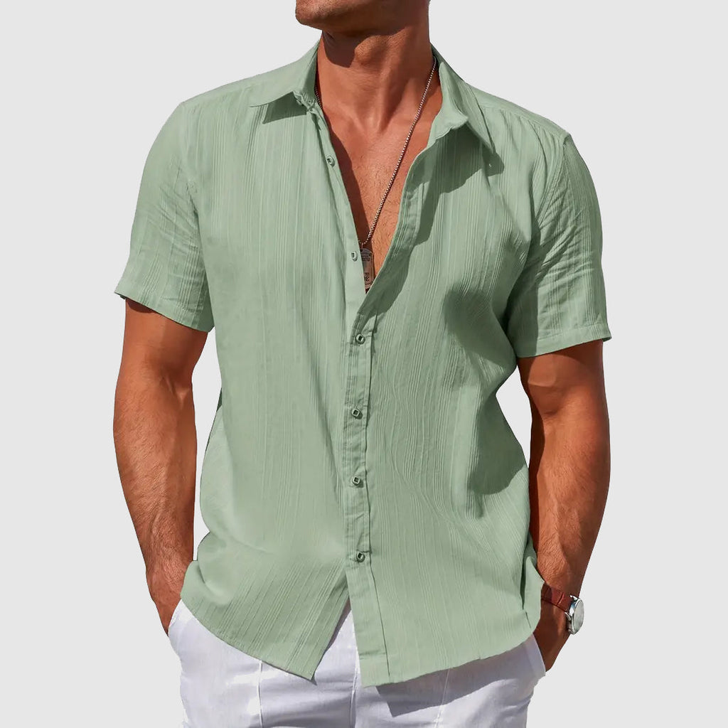 Mens Linen Shirt Short Sleeve Textured Casual