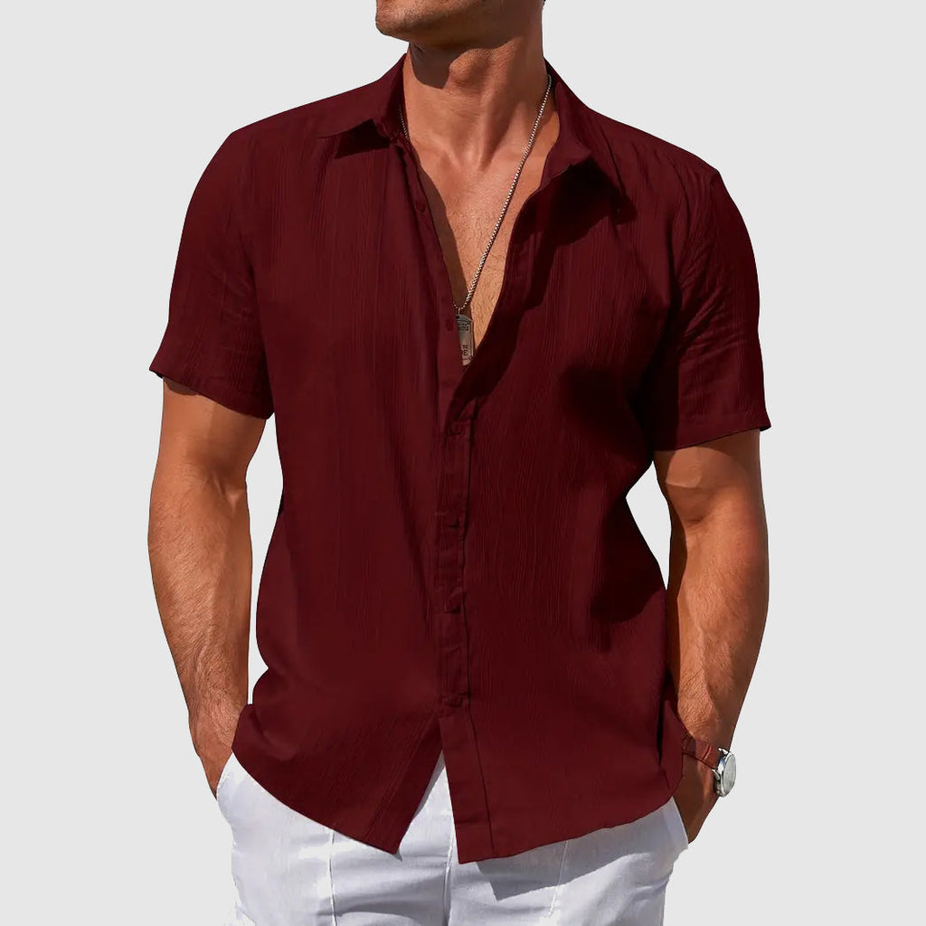 Mens Linen Shirt Short Sleeve Textured Casual
