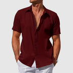 Mens Linen Shirt Short Sleeve Textured Casual