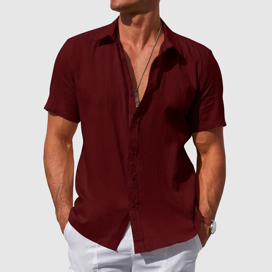 Mens Linen Shirt Short Sleeve Textured Casual