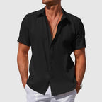 Mens Linen Shirt Short Sleeve Textured Casual