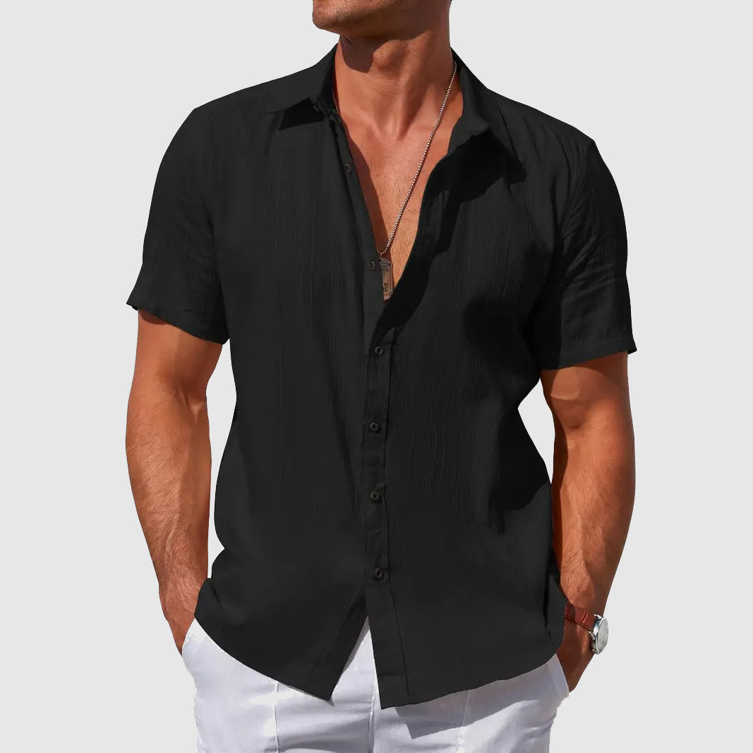Mens Linen Shirt Short Sleeve Textured Casual