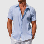 Mens Linen Shirt Short Sleeve Textured Casual