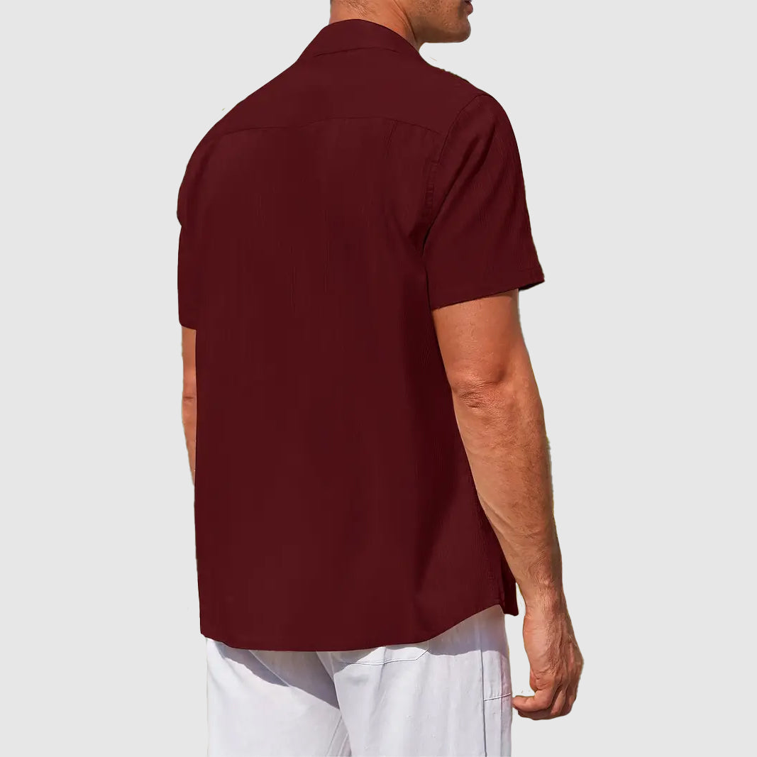 Mens Linen Shirt Short Sleeve Textured Casual
