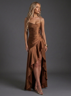 Wedding Guest Dress Maxi Satin Ruched Split