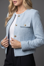 Cropped Blazer Tweed Round Neck Long Sleeve