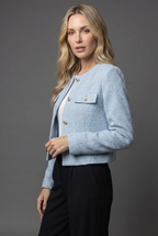 Cropped Blazer Tweed Round Neck Long Sleeve