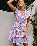 Boho V-Neck Mini Dress A-Line Casual Summer