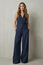 Relaxed Sleeveless Wide-Leg Vest And Trouser Set