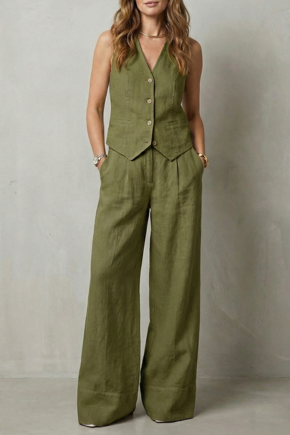 Relaxed Sleeveless Wide-Leg Vest And Trouser Set