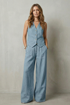Relaxed Sleeveless Wide-Leg Vest And Trouser Set