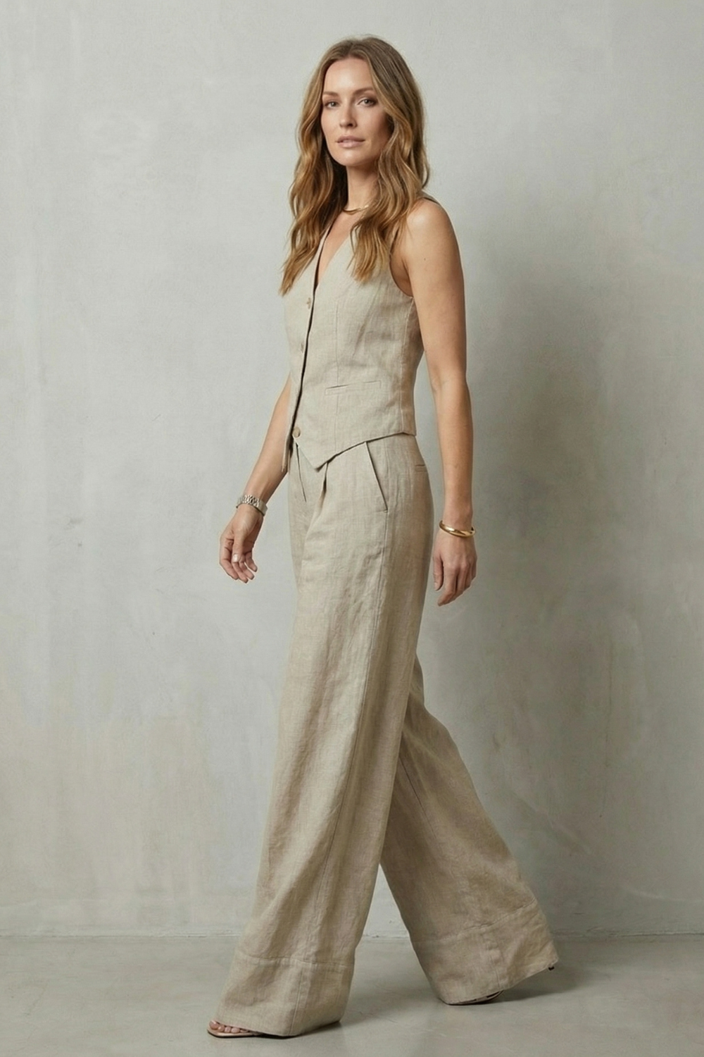 Relaxed Sleeveless Wide-Leg Vest And Trouser Set