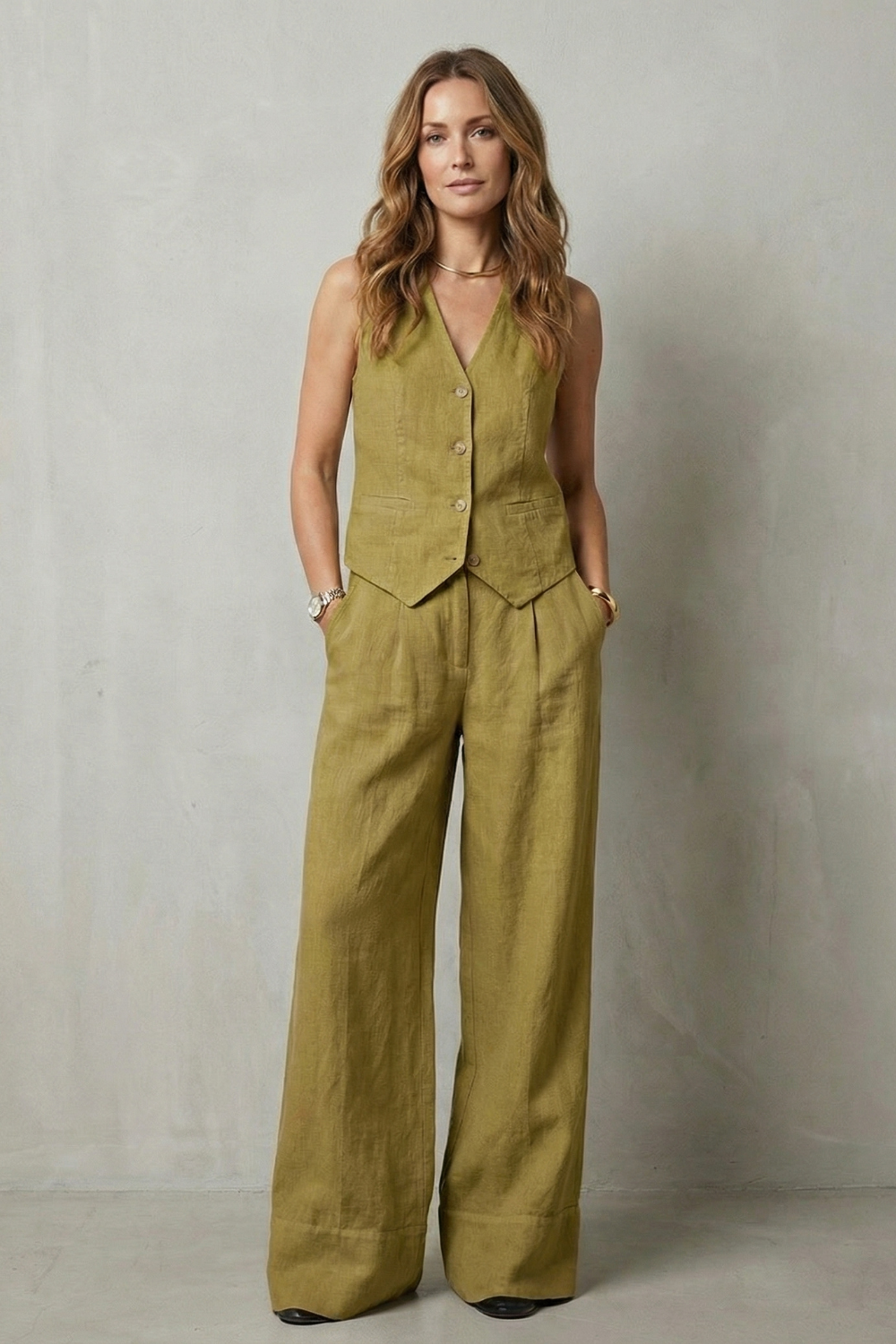 Relaxed Sleeveless Wide-Leg Vest And Trouser Set