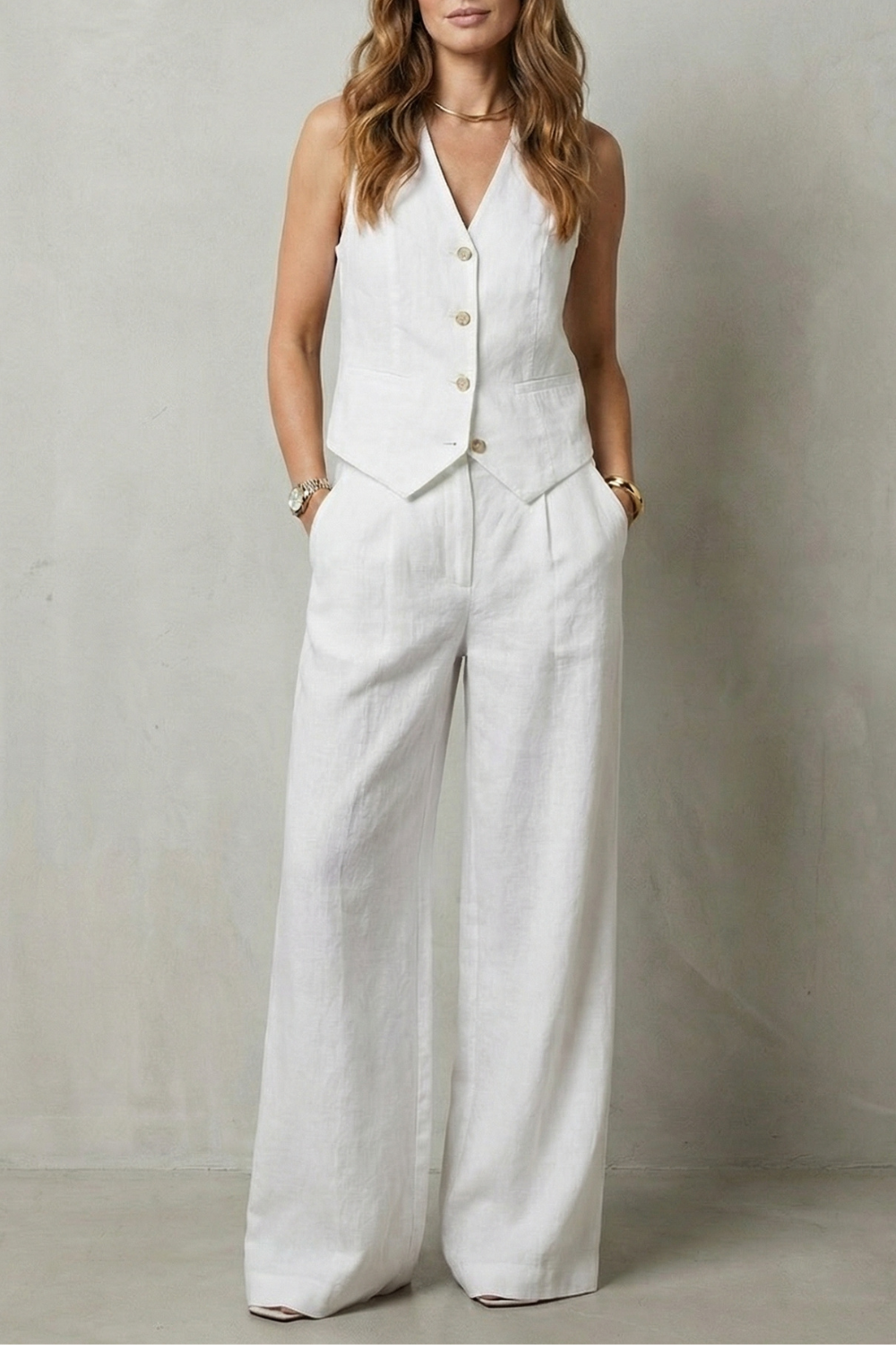 Relaxed Sleeveless Wide-Leg Vest And Trouser Set