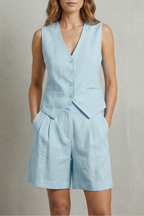 V Neck Sleeveless Vest And Short Set