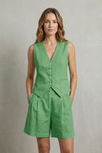V Neck Sleeveless Vest And Short Set
