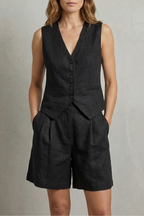 V Neck Sleeveless Vest And Short Set