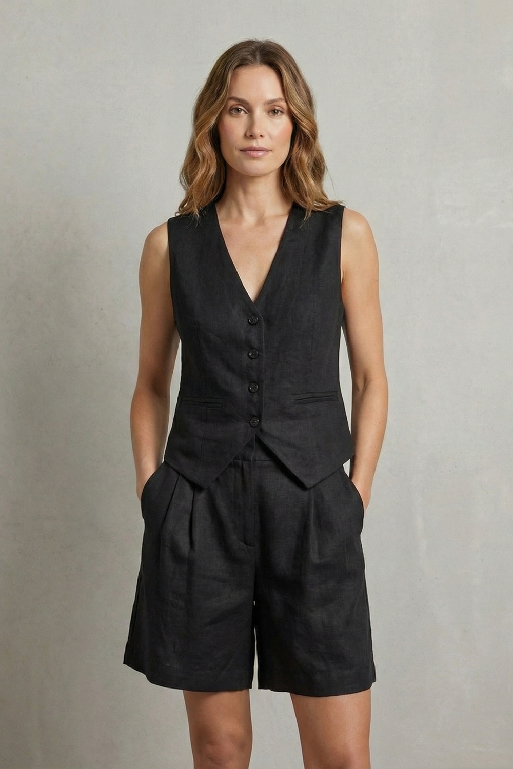 V Neck Sleeveless Vest And Short Set