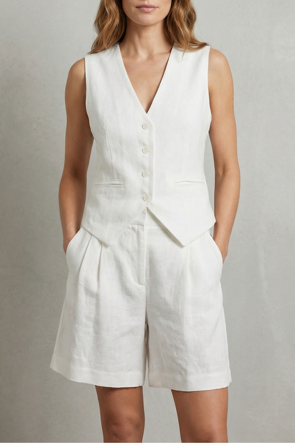 V Neck Sleeveless Vest And Short Set