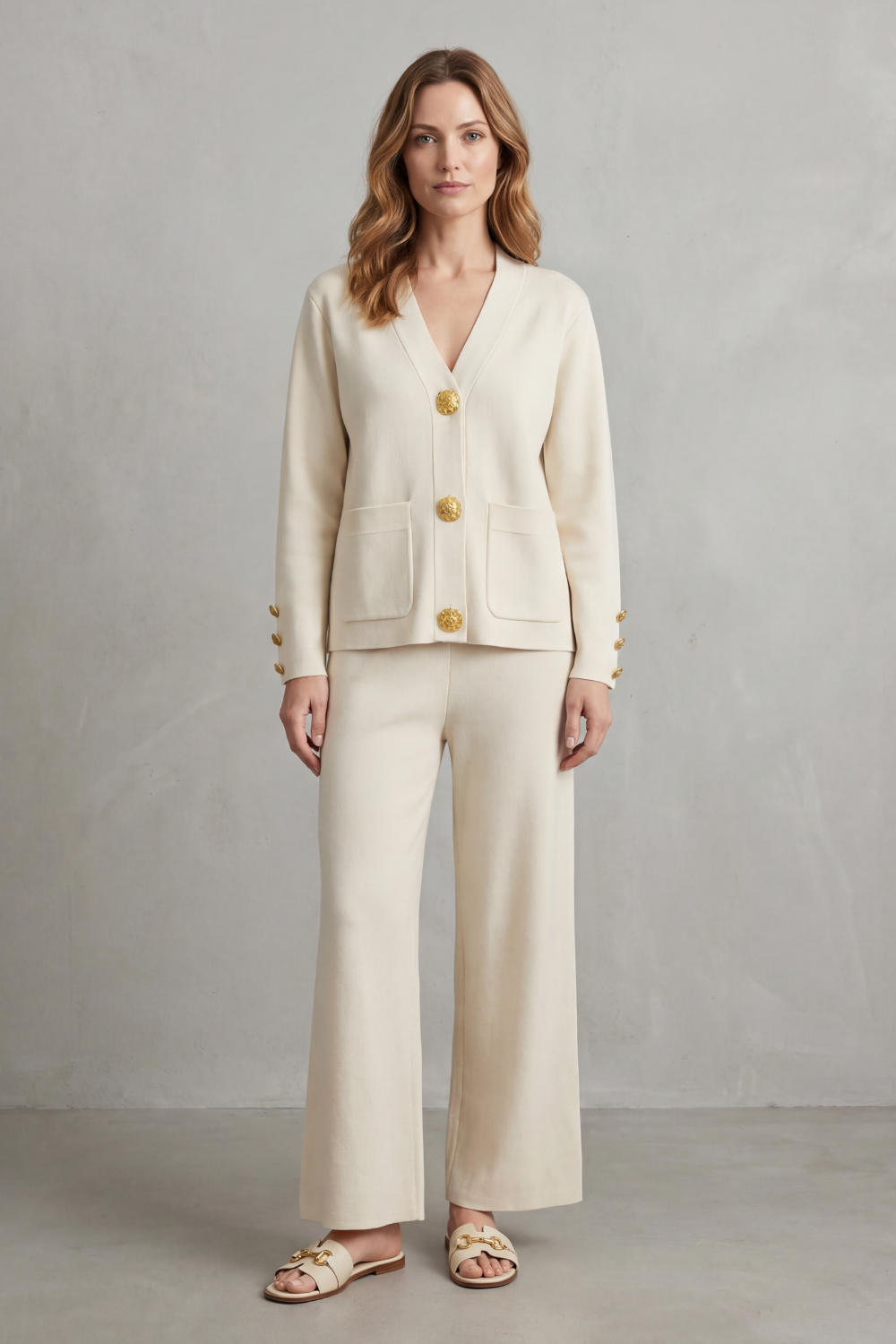 Wide-Leg Buttoned Lounge Set