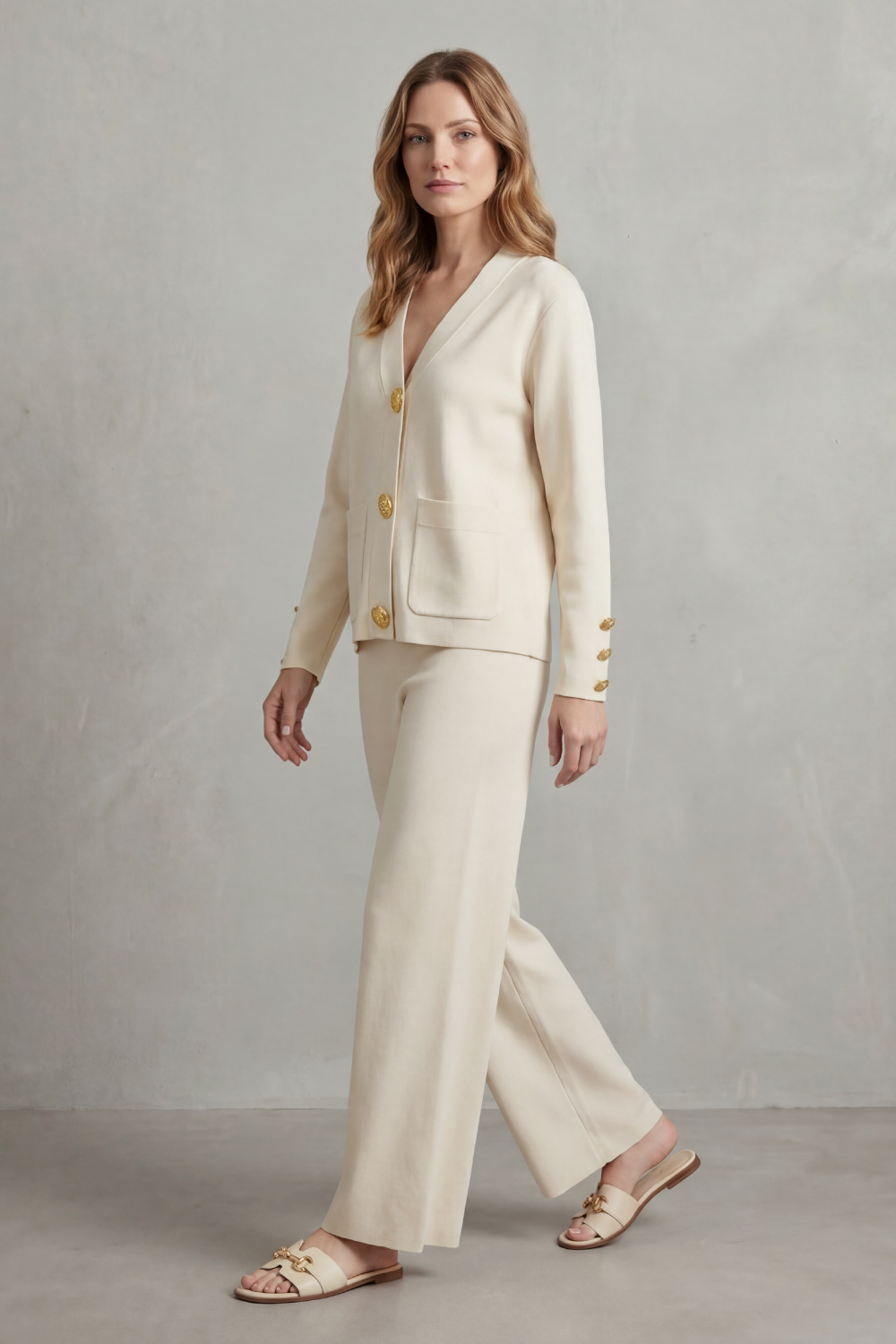 Wide-Leg Buttoned Lounge Set