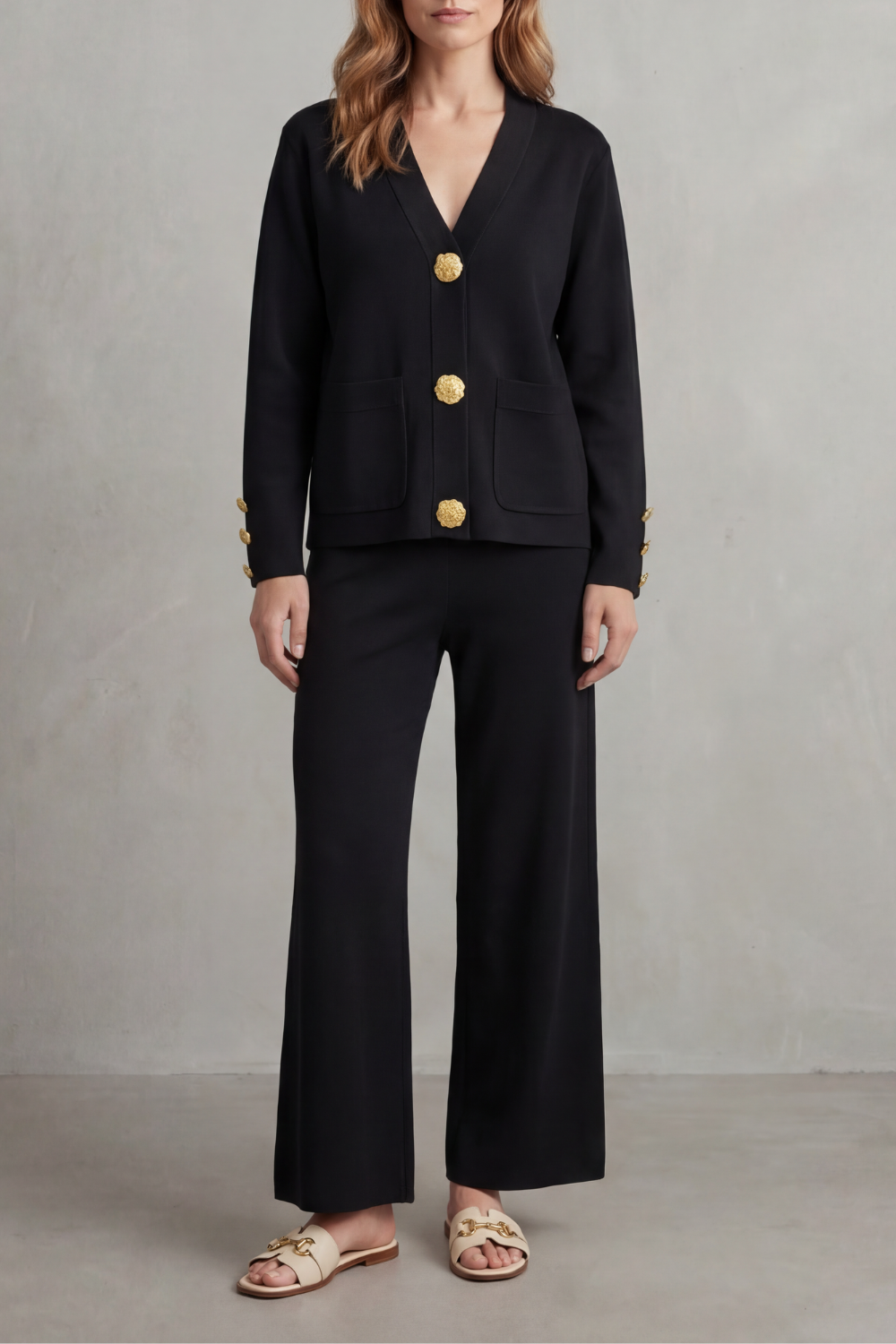 Wide-Leg Buttoned Lounge Set