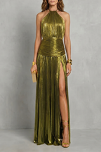 Halter Pleated Maxi Dress