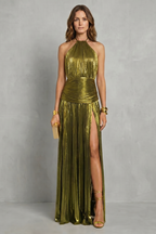Halter Pleated Maxi Dress