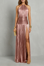 Halter Pleated Maxi Dress