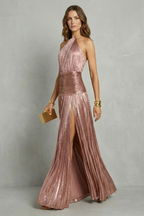 Halter Pleated Maxi Dress