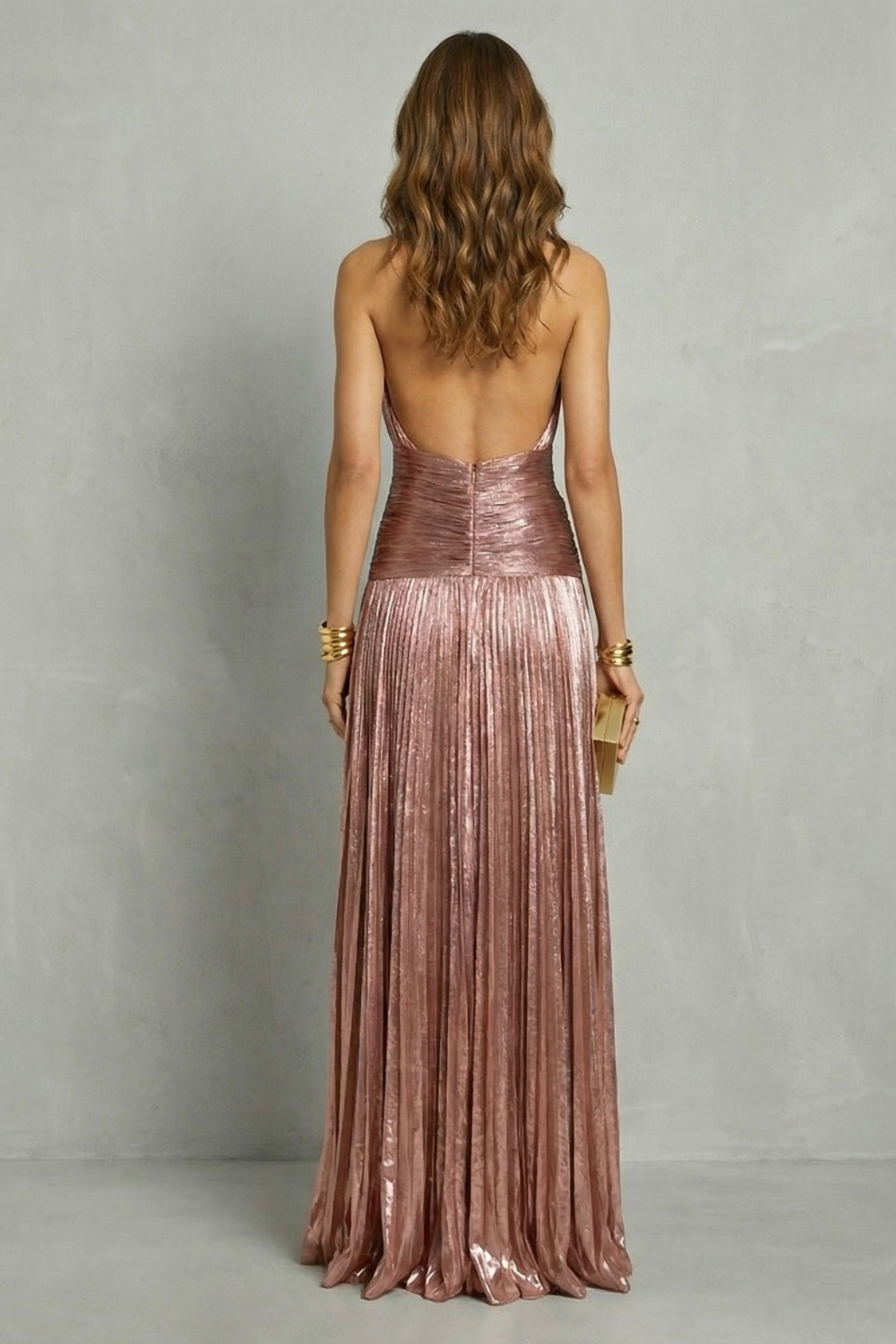 Halter Pleated Maxi Dress