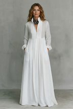 Long Sleeve Button Front Mao Collar Maxi Dress