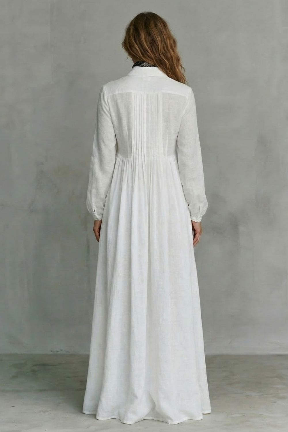 Long Sleeve Button Front Mao Collar Maxi Dress