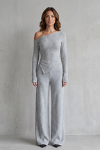 Off Shoulder Wide-Leg Knit Lounge Set