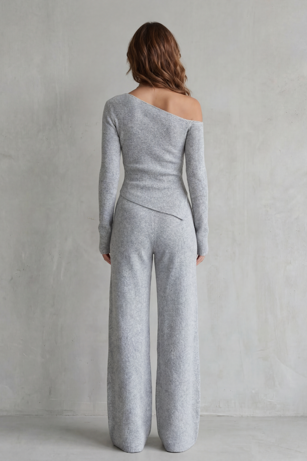 Off Shoulder Wide-Leg Knit Lounge Set
