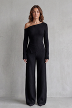 Off Shoulder Wide-Leg Knit Lounge Set
