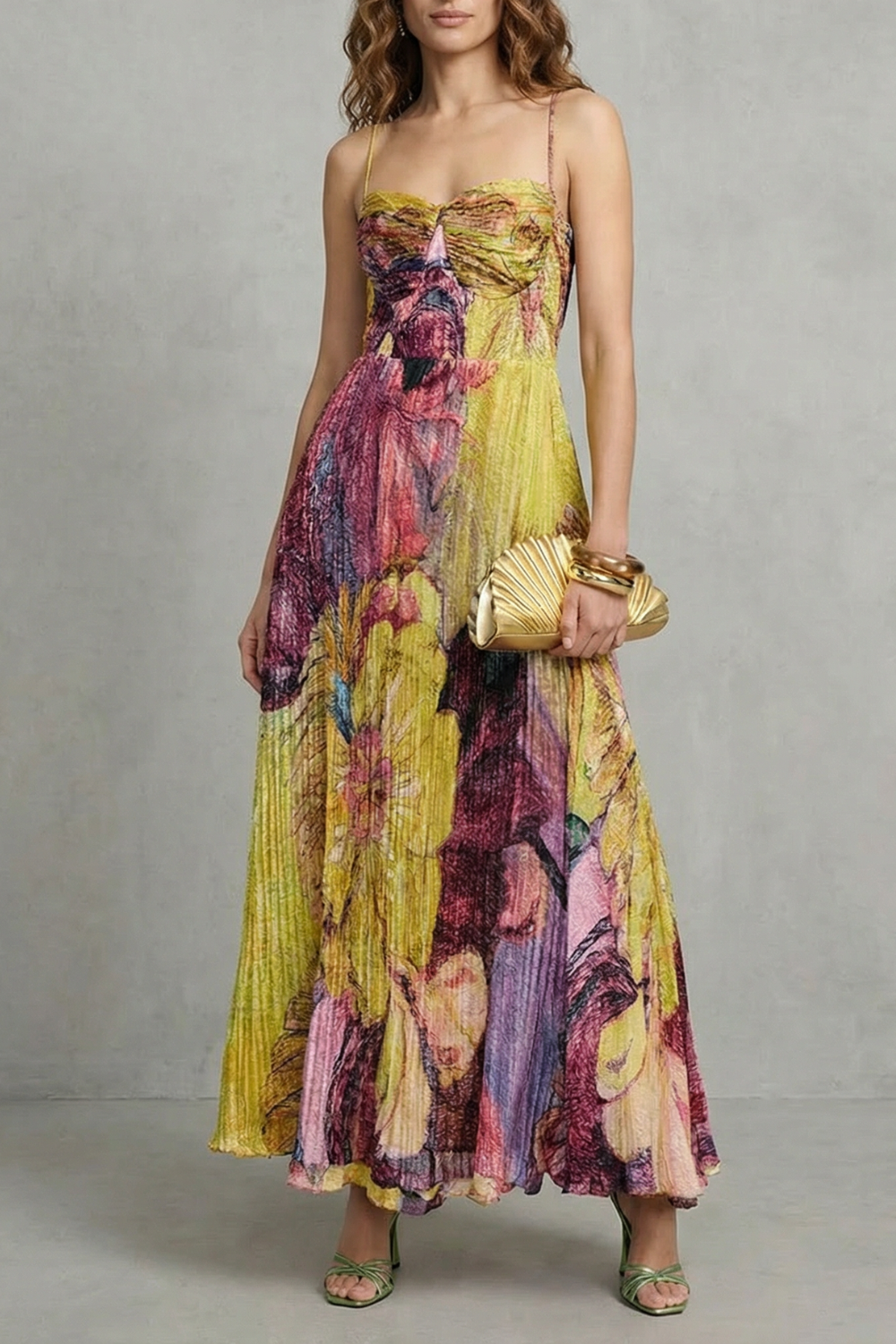 Floral Sweetheart Neckline Flowing Maxi Dress