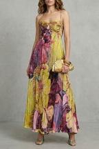 Floral Sweetheart Neckline Flowing Maxi Dress