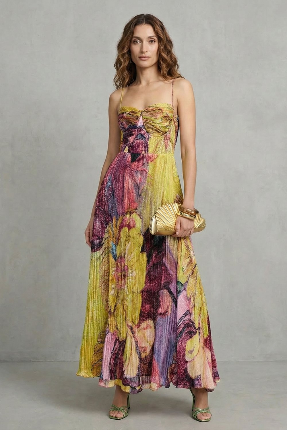 Floral Sweetheart Neckline Flowing Maxi Dress
