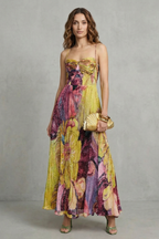 Floral Sweetheart Neckline Flowing Maxi Dress