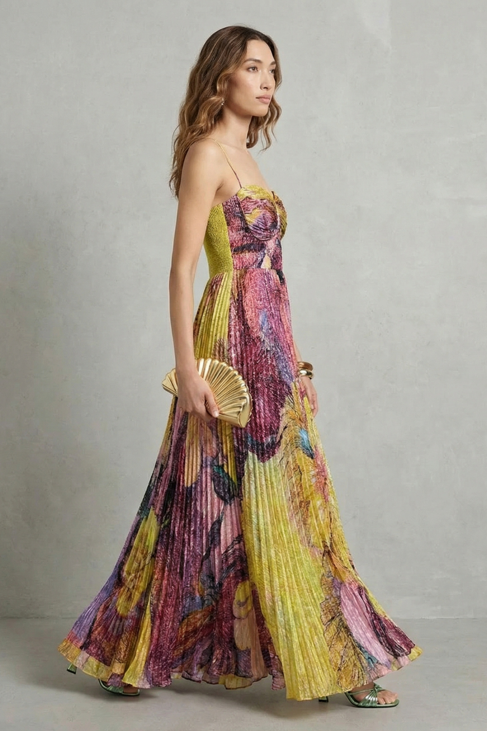Floral Sweetheart Neckline Flowing Maxi Dress