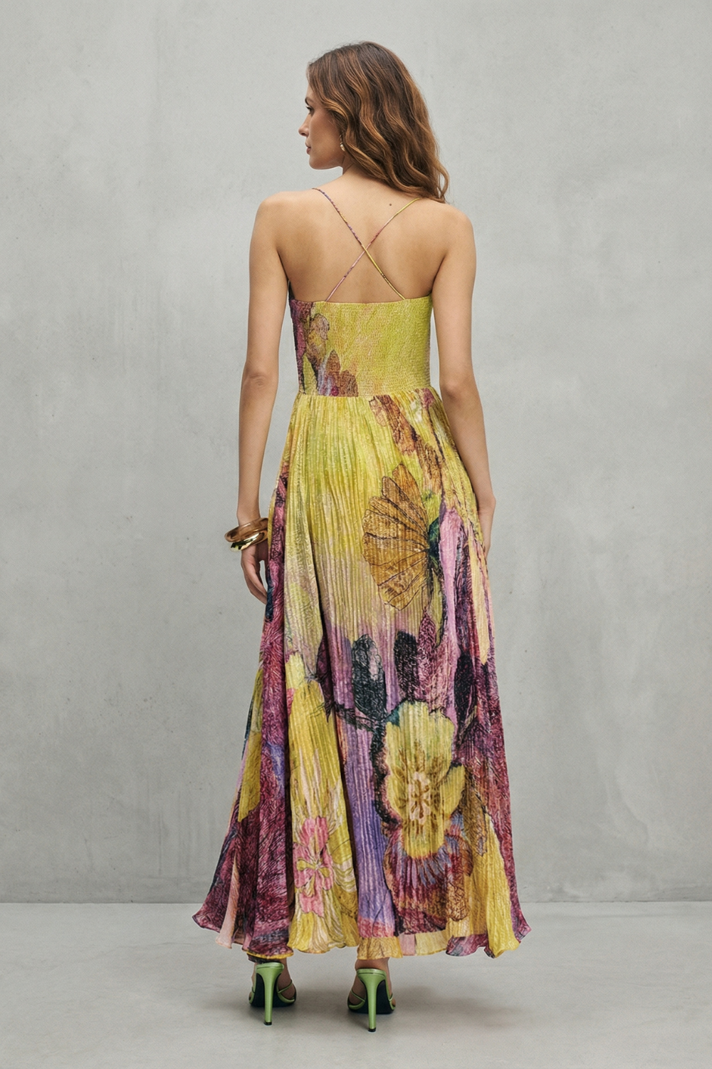 Floral Sweetheart Neckline Flowing Maxi Dress