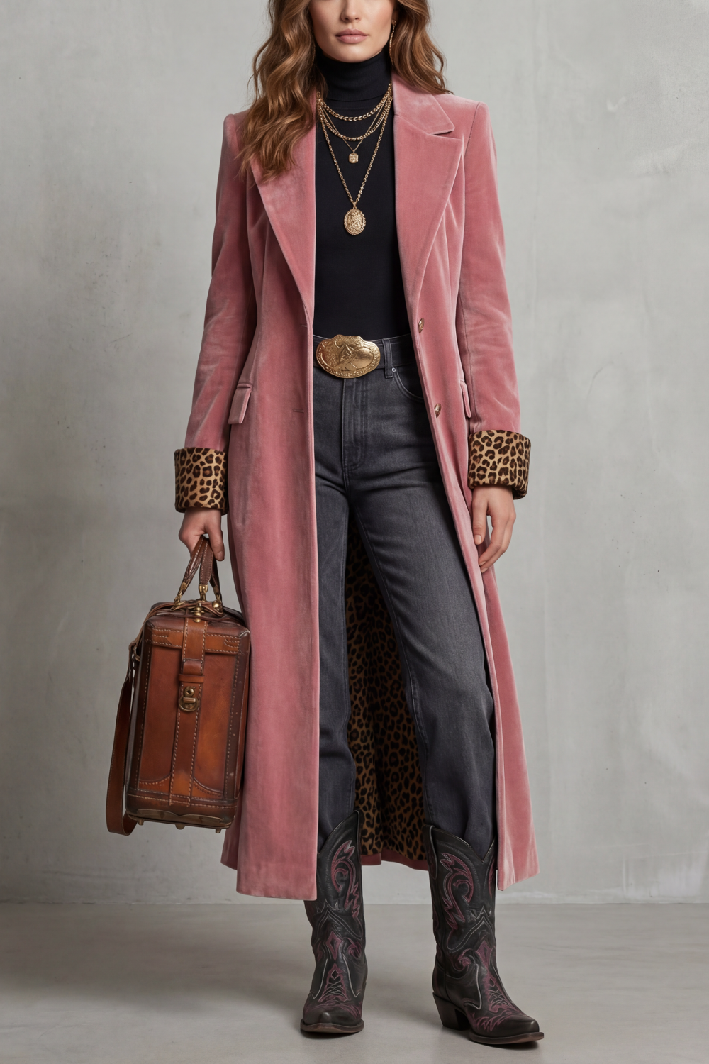 Leopard Print Lapel Long Coat