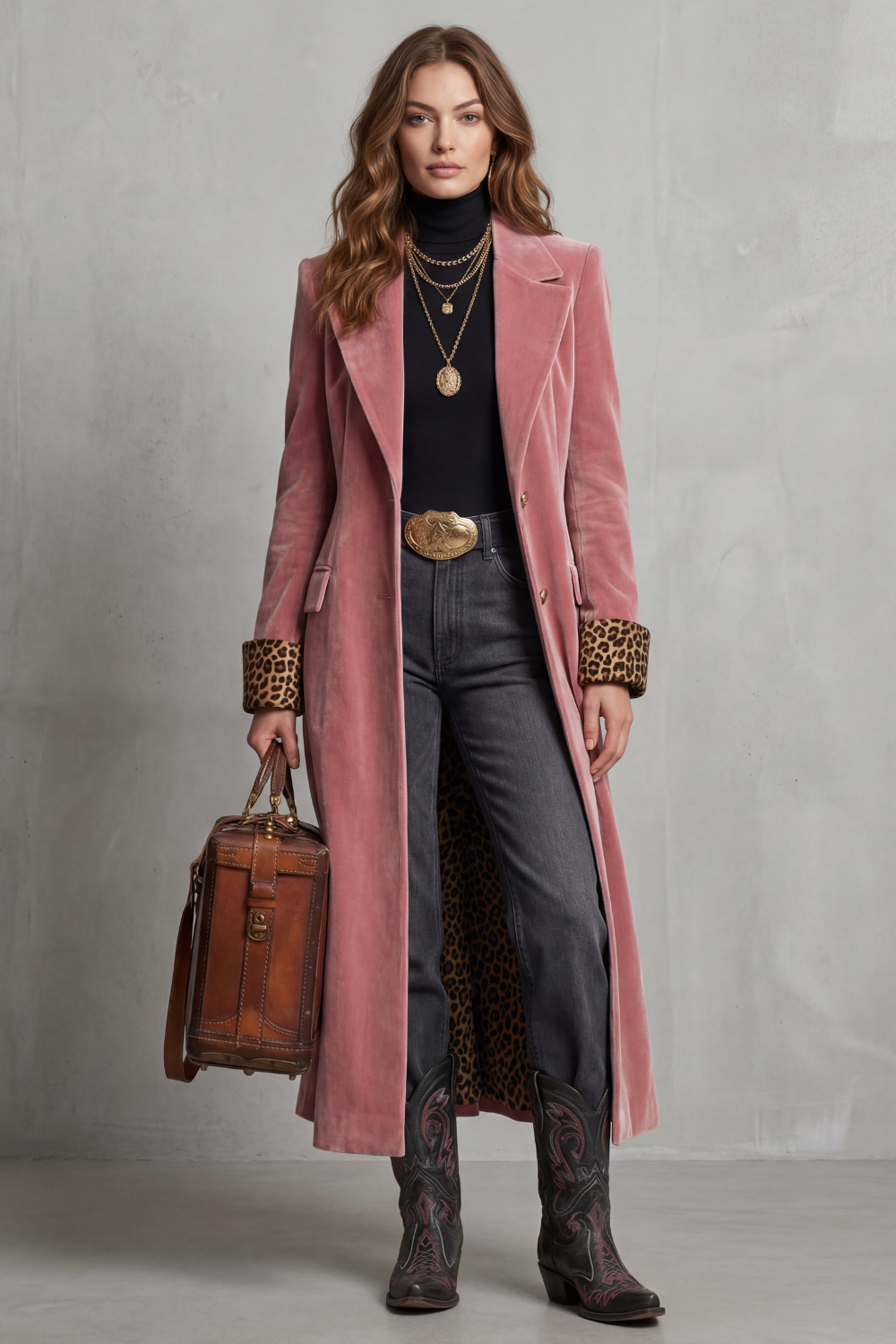 Leopard Print Lapel Long Coat
