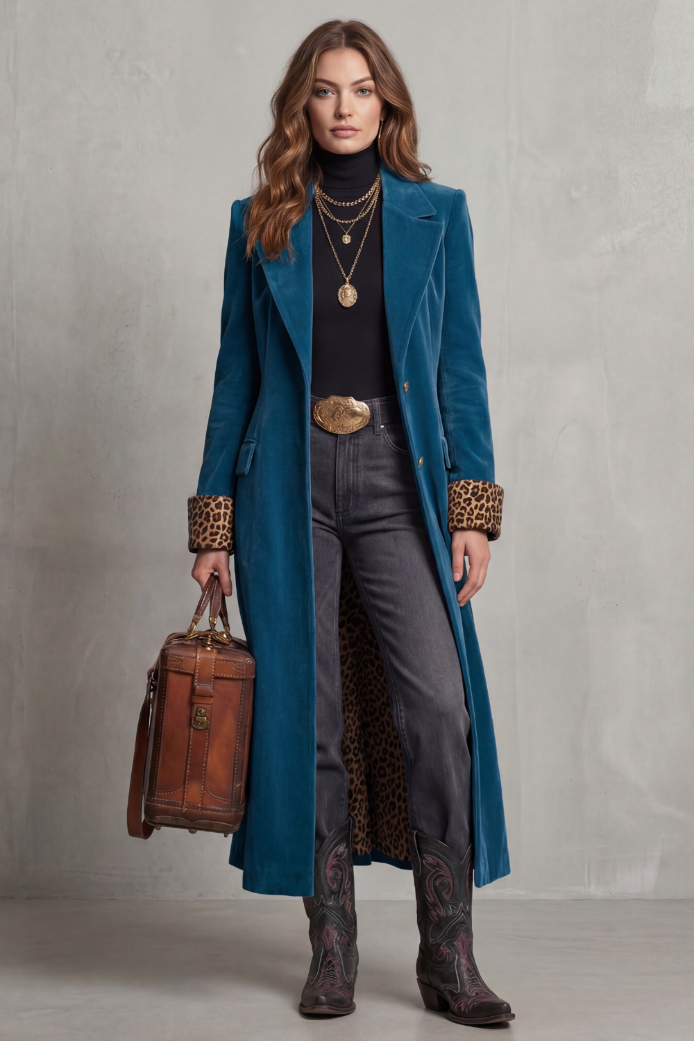 Leopard Print Lapel Long Coat